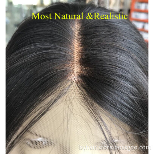 New Hot Selling Wear Proof Fake Scalp Lace Front Wig Human Hair, Super Natural Glueless Bleached Knots Straight Front Lace Wig